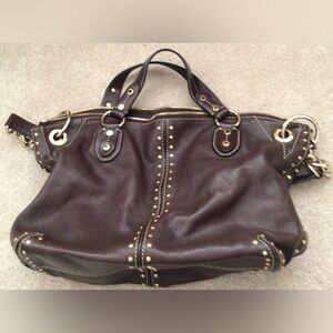Michael Kors Brown Leather Studded Handbag 11” x 16”